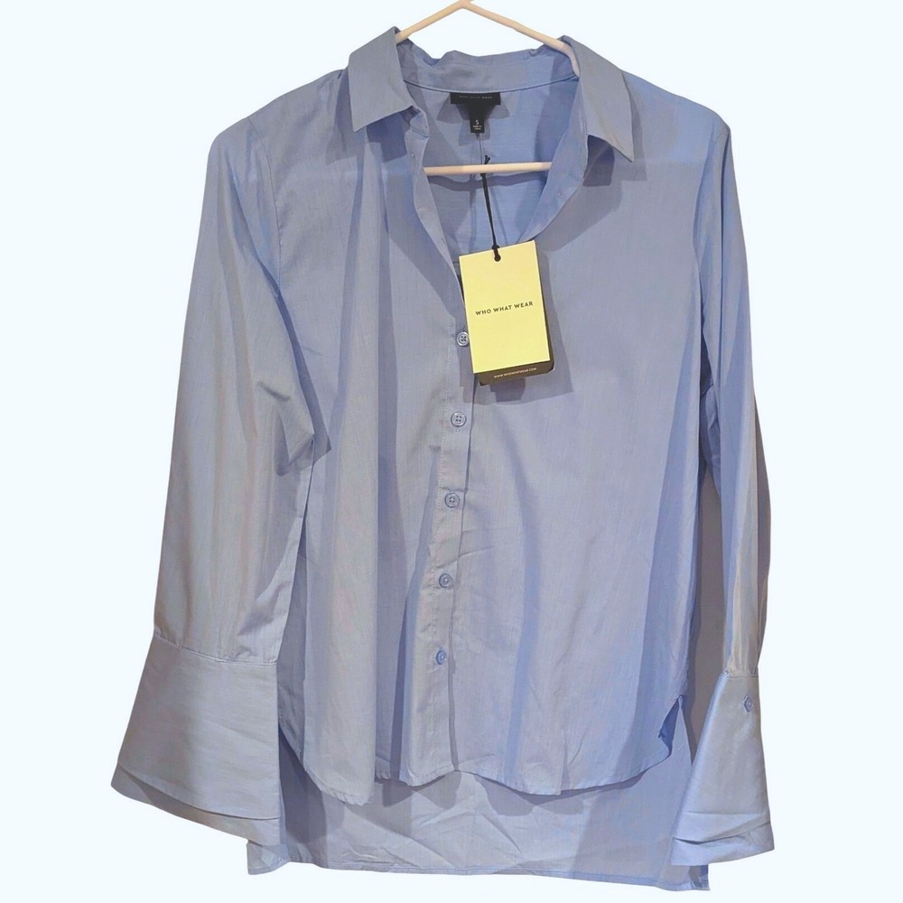 Who What Wear Button Down Shirt S Light Blue Wide Cuff Collared Officecore